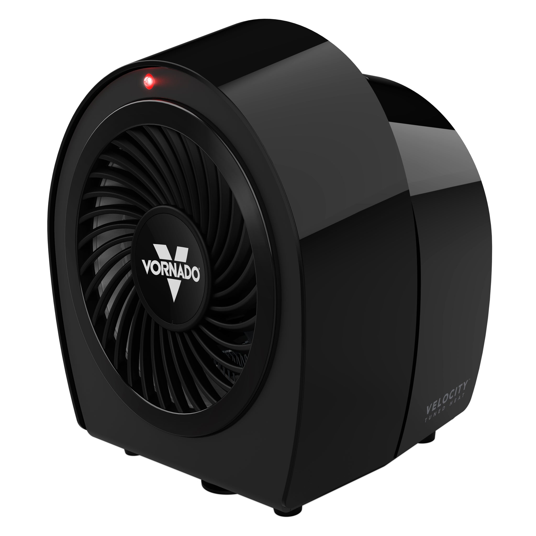 Black Vornado heater on a white background