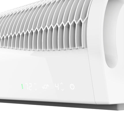 Close up of digital controls on transom white window fan
