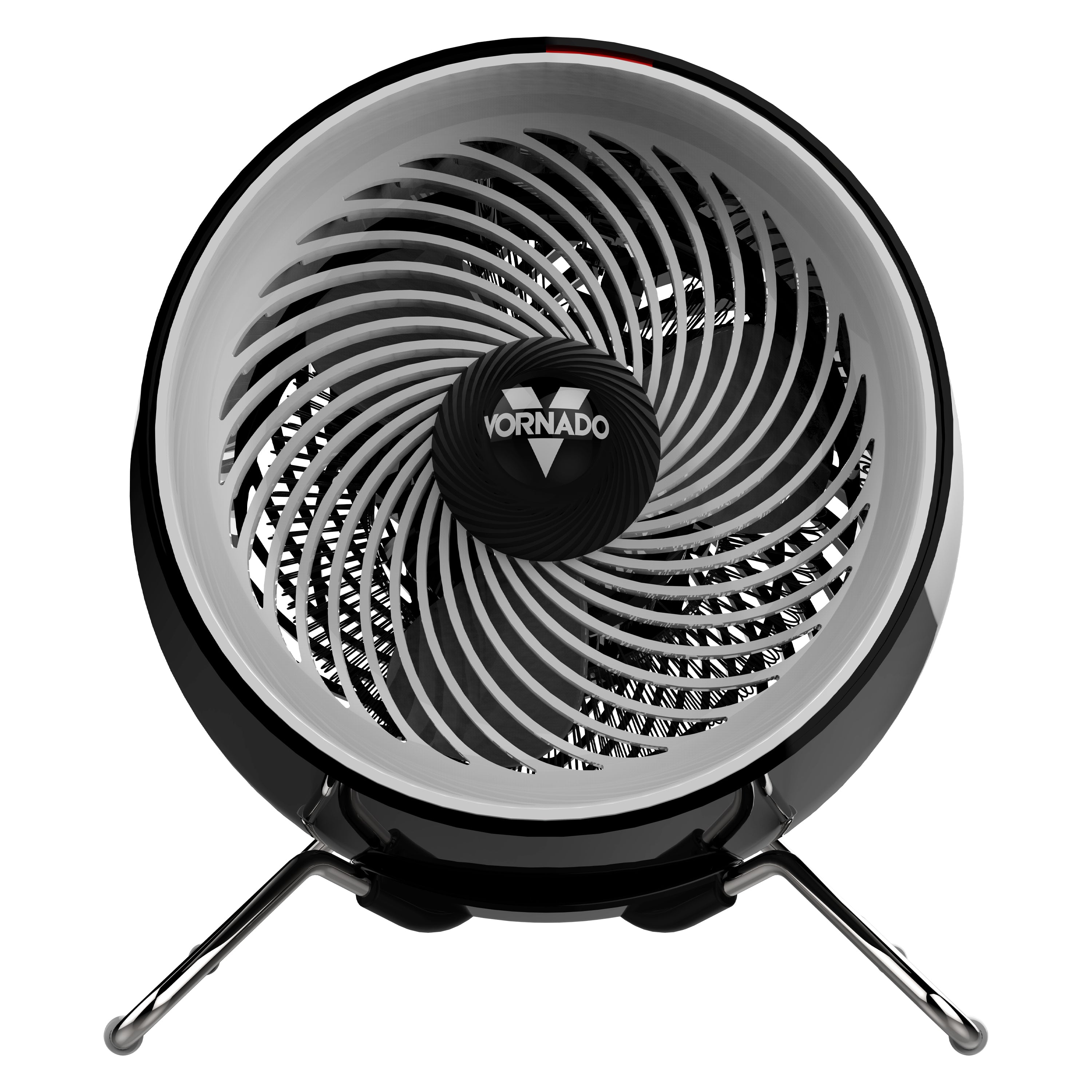 Black and silver Vornado heater on a white background