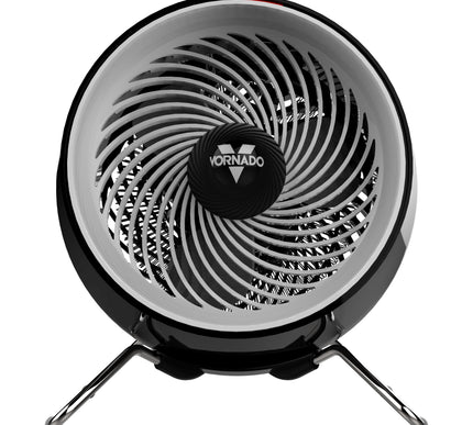 Black and silver Vornado heater on a white background