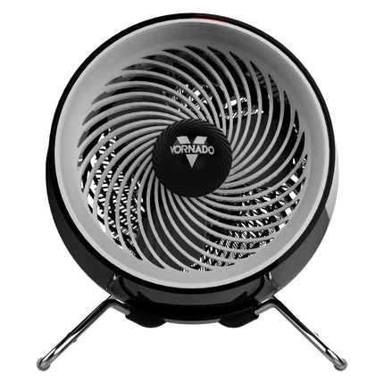 Black and silver Vornado heater on a white background