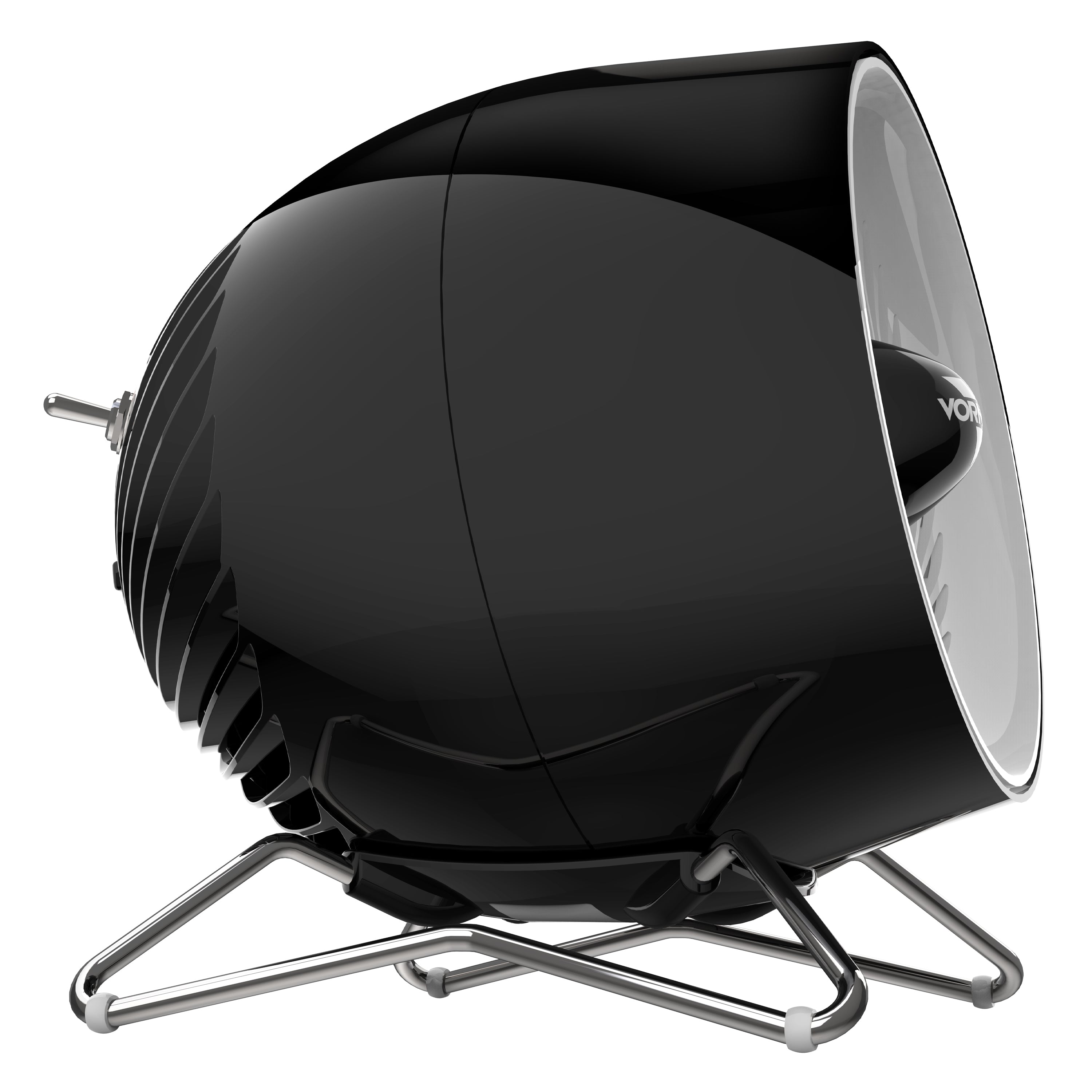 Black and silver heater on a white background