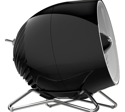 Black and silver heater on a white background
