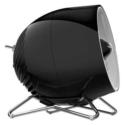 Black and silver heater on a white background