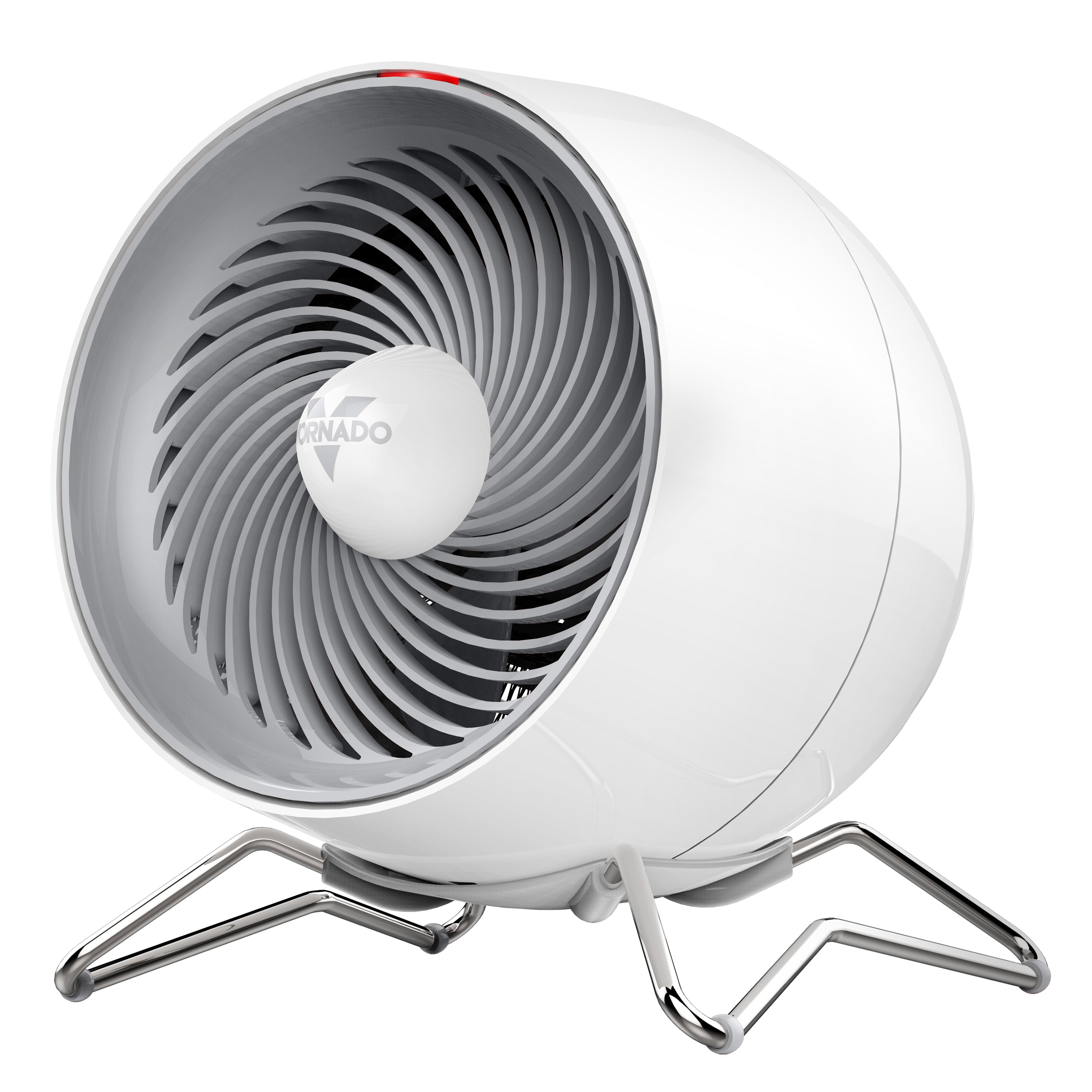 White and gray fan with 'Vornado' branding on a white background