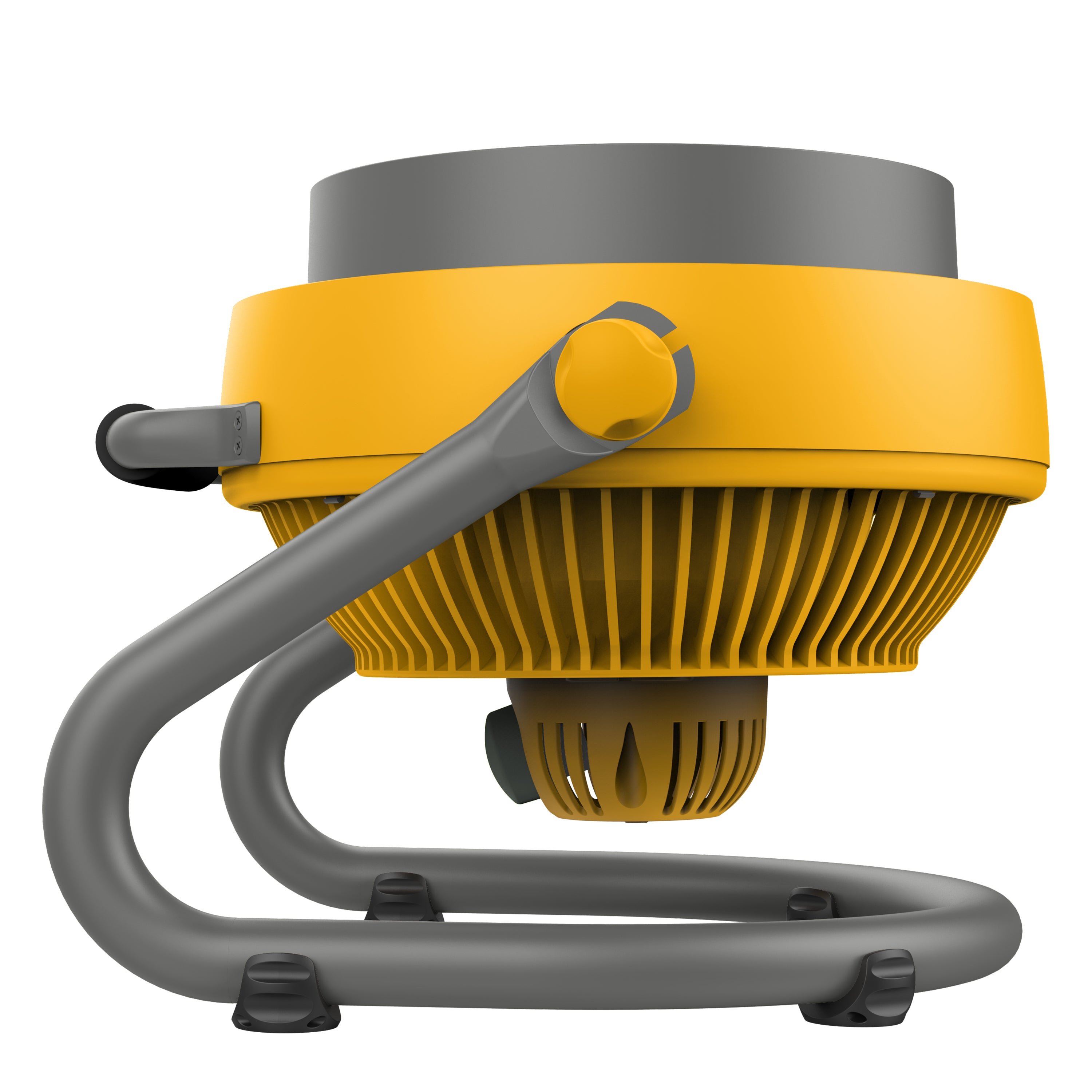Yellow and gray device with a handle on a white background