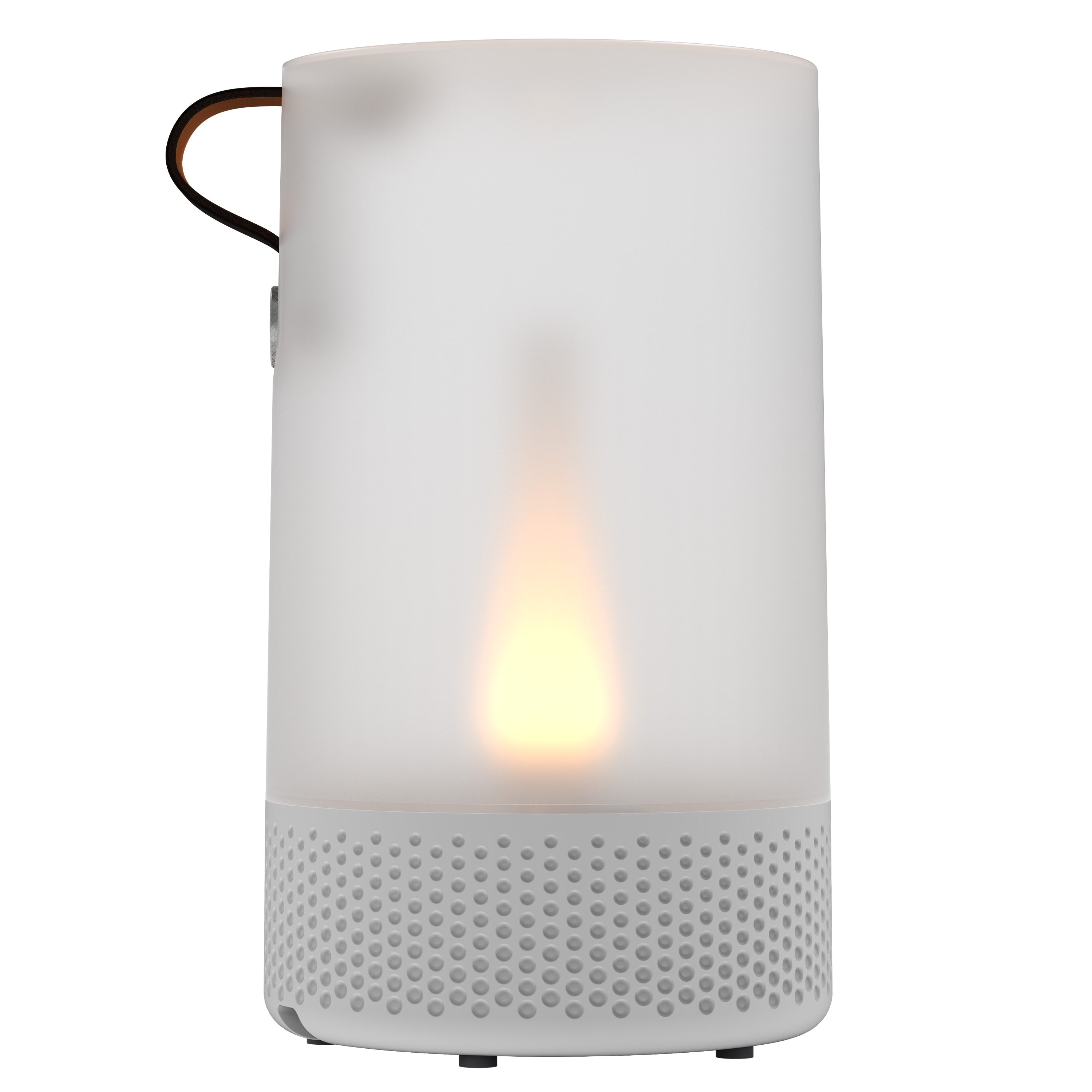 White cylindrical light with a glowing interior on a white background