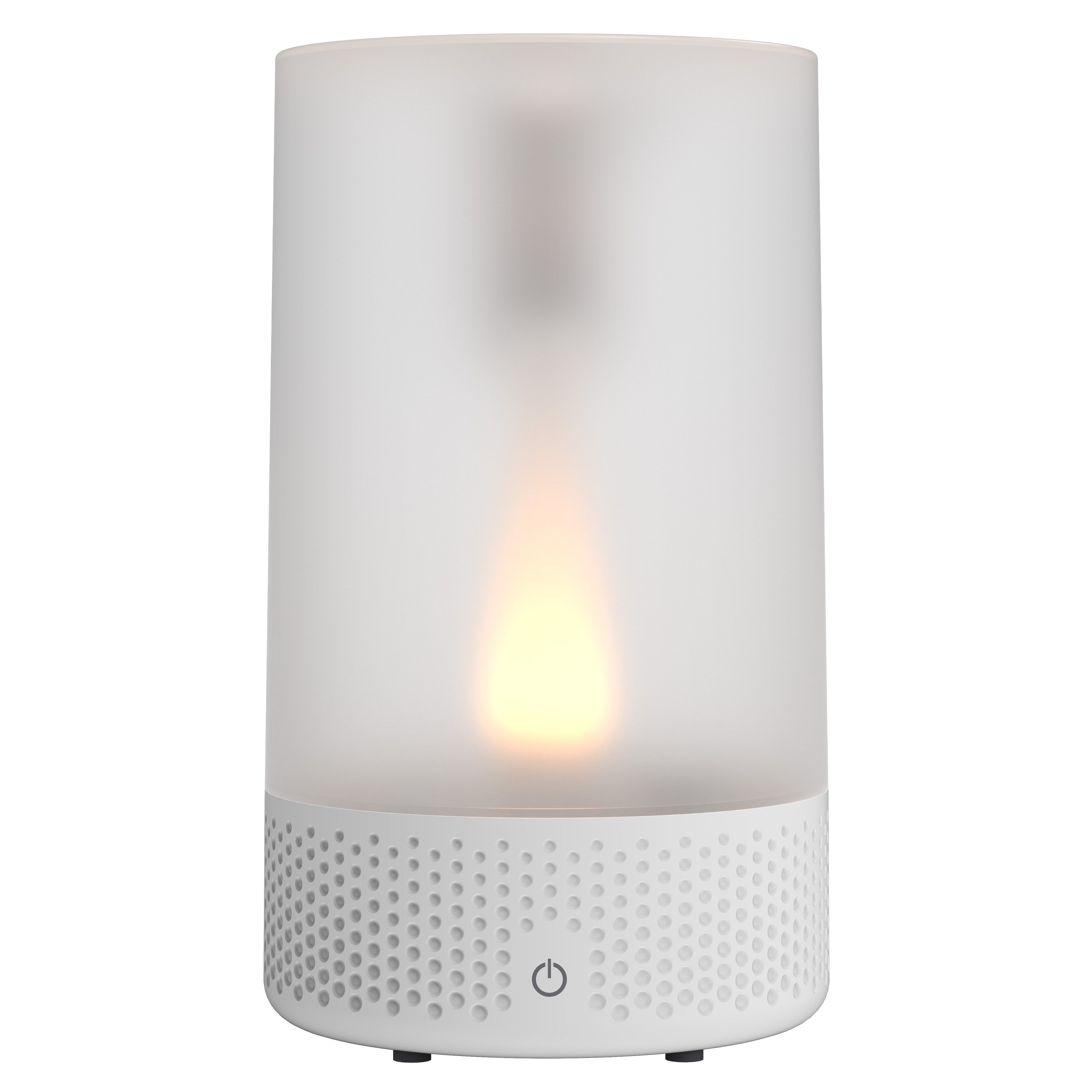 White flameless candle with a glowing center on a white background