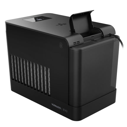 Black electronic device with 'Vornado' branding on a white background