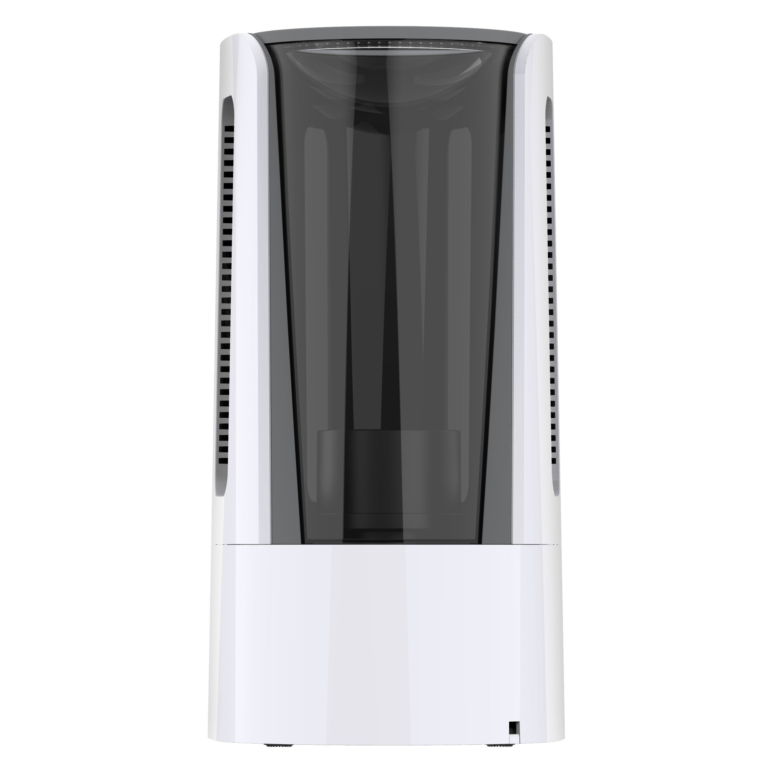 White electronic device with a transparent black front panel on a white background