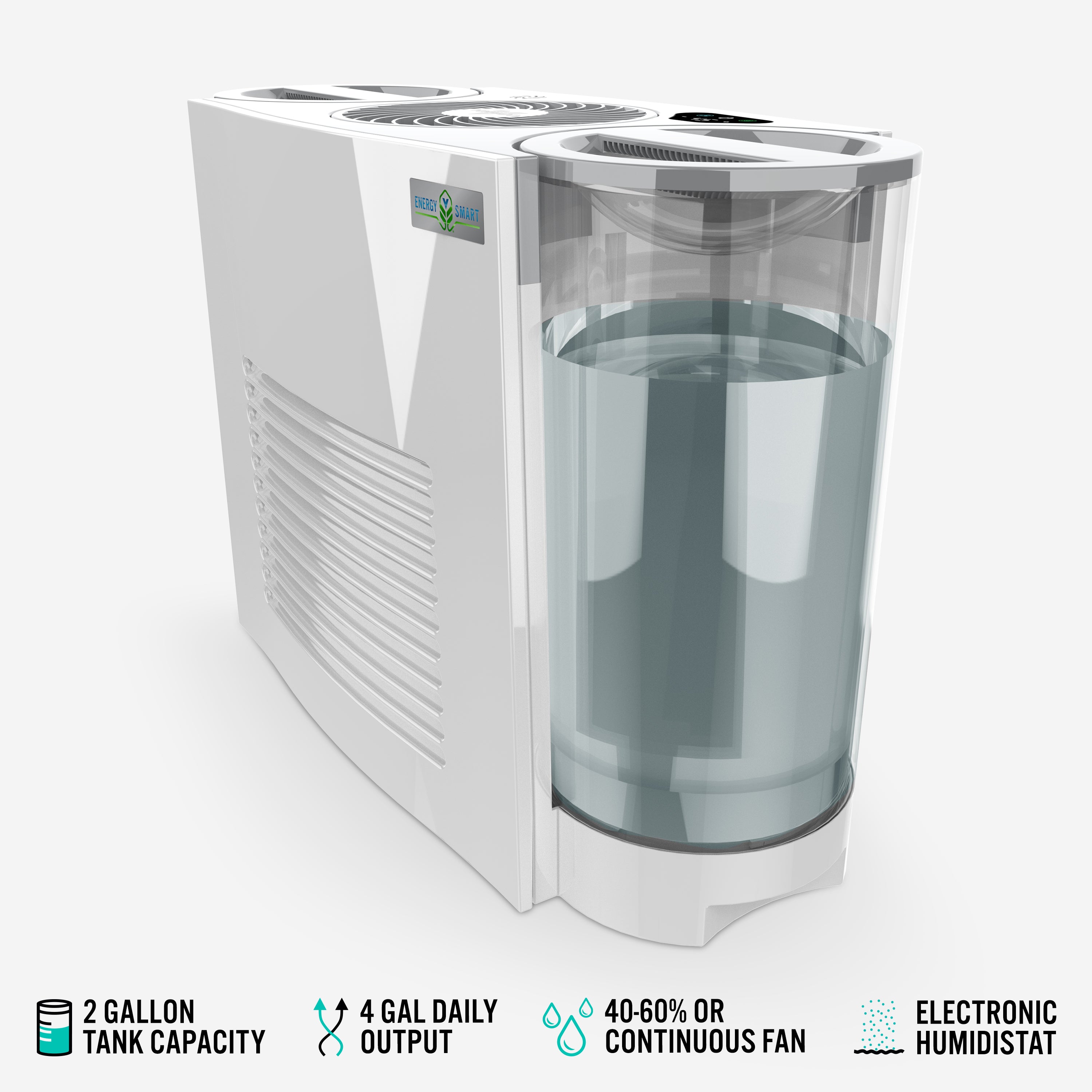 White humidifier with water tank on a white background