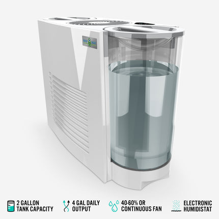 White humidifier with water tank on a white background