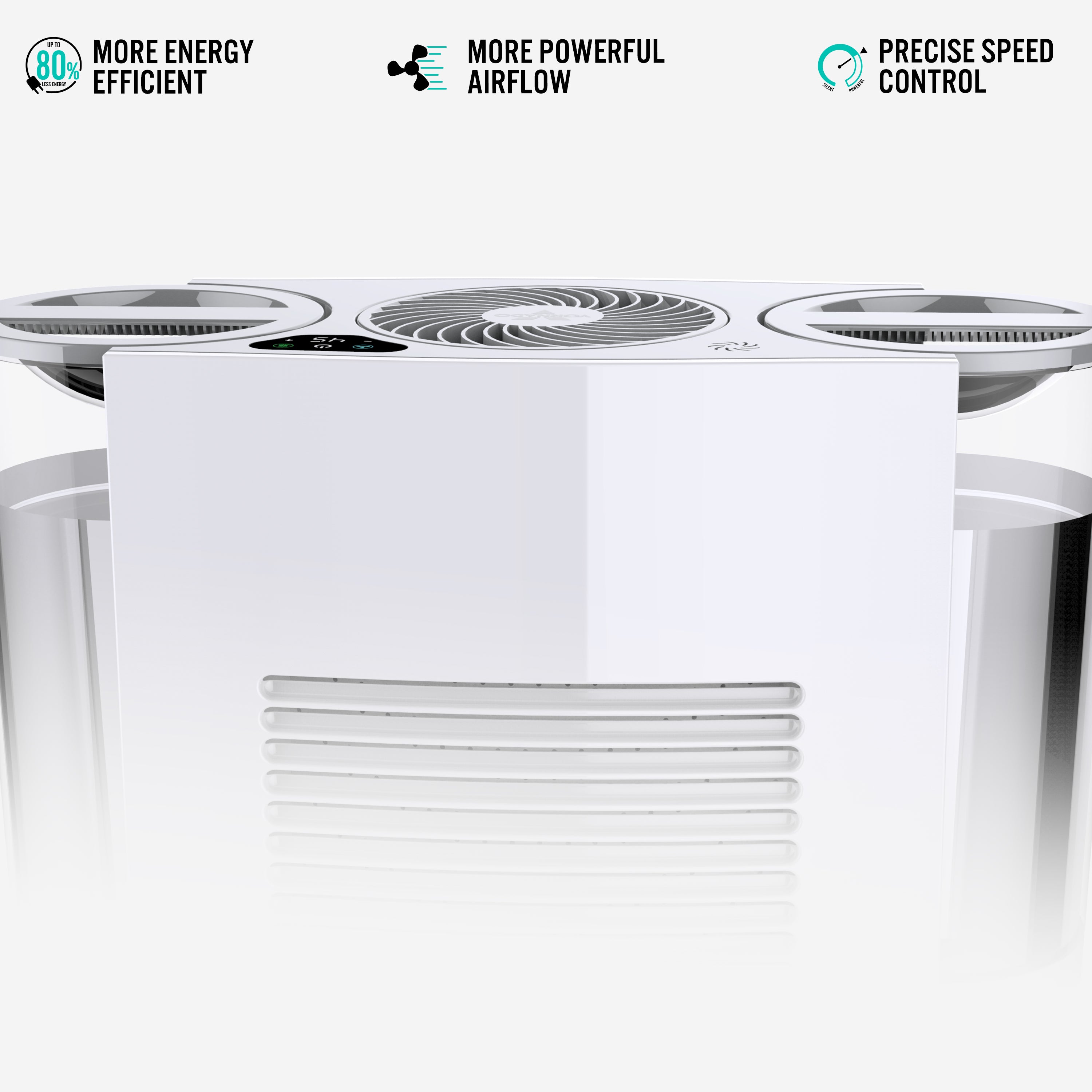 Humidifier with labeled benefits on a white background