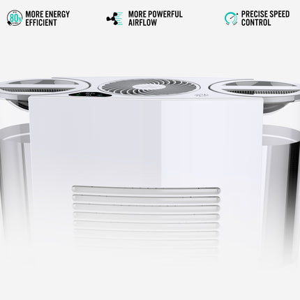 Humidifier with labeled benefits on a white background