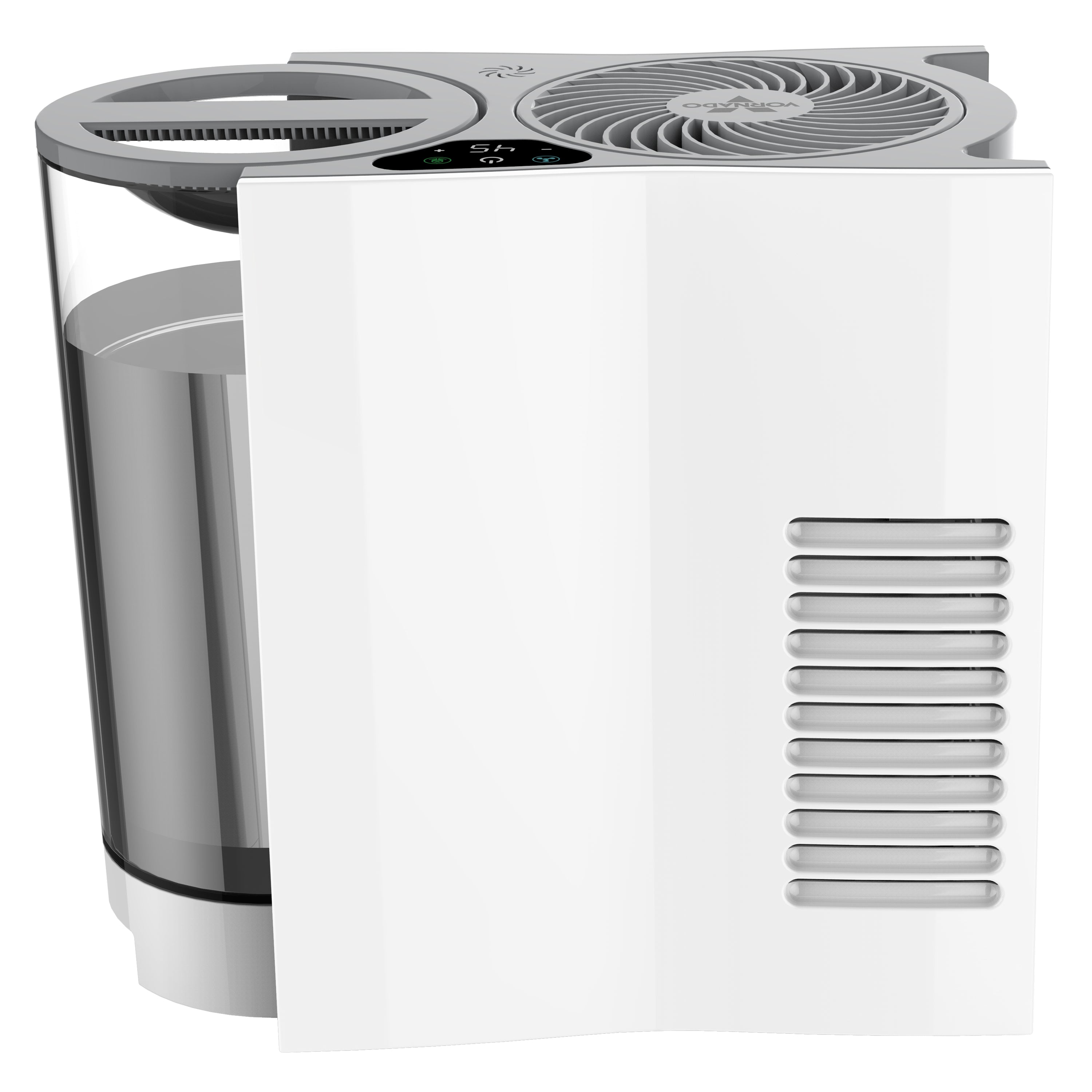 White humidifier with clear water tank on a white background