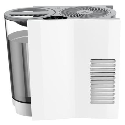 White humidifier with clear water tank on a white background