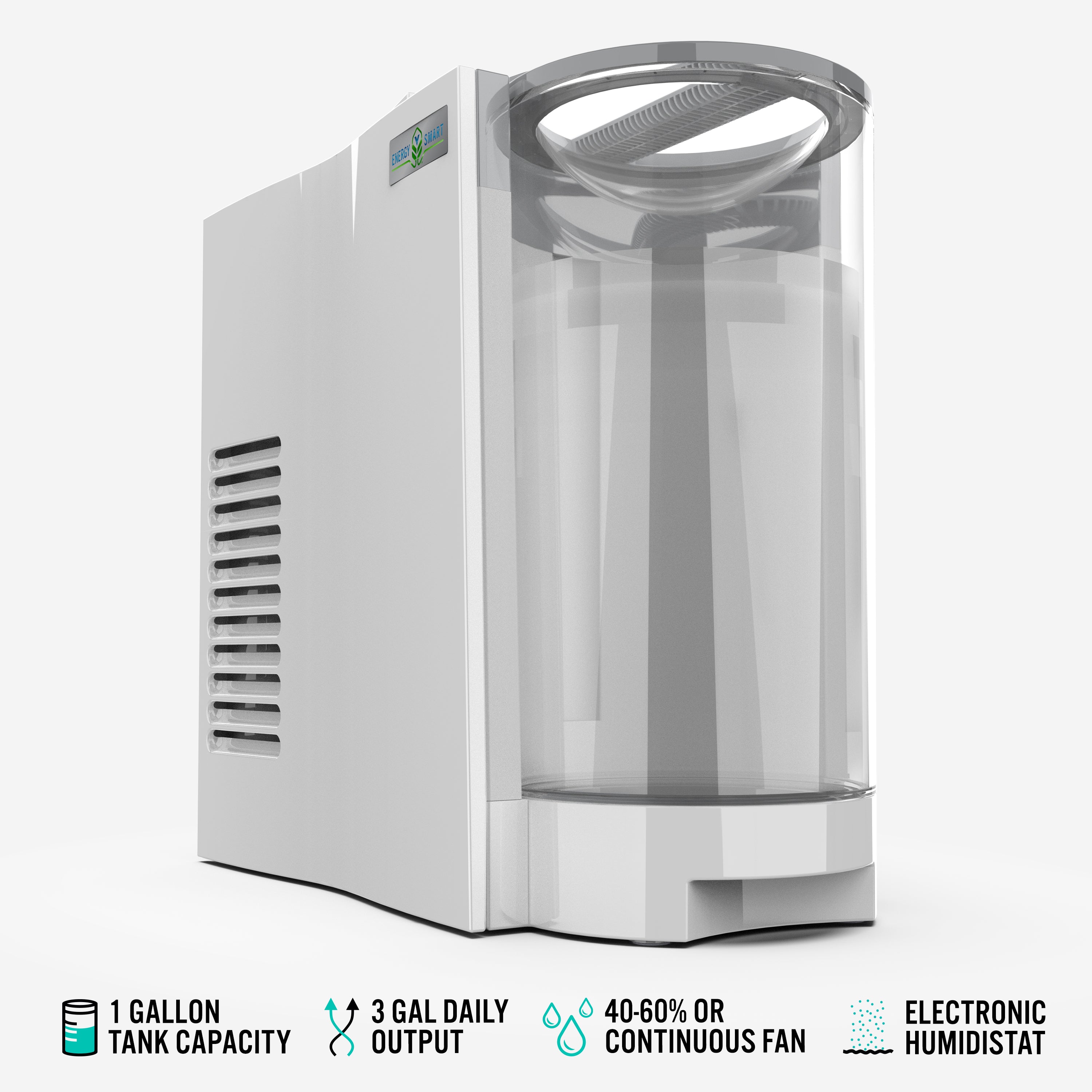 White humidifier with clear water tank on a white background