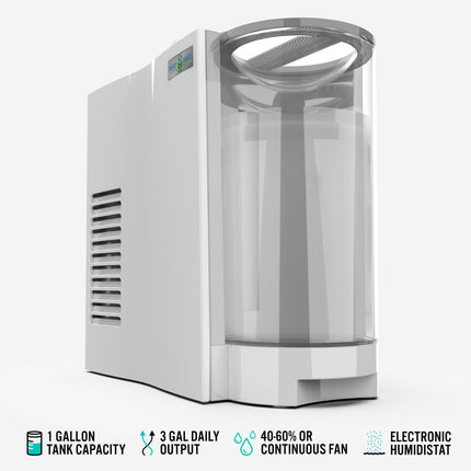 White humidifier with clear water tank on a white background