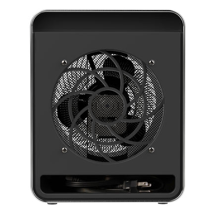 Black heater with visible brand logo on a white background