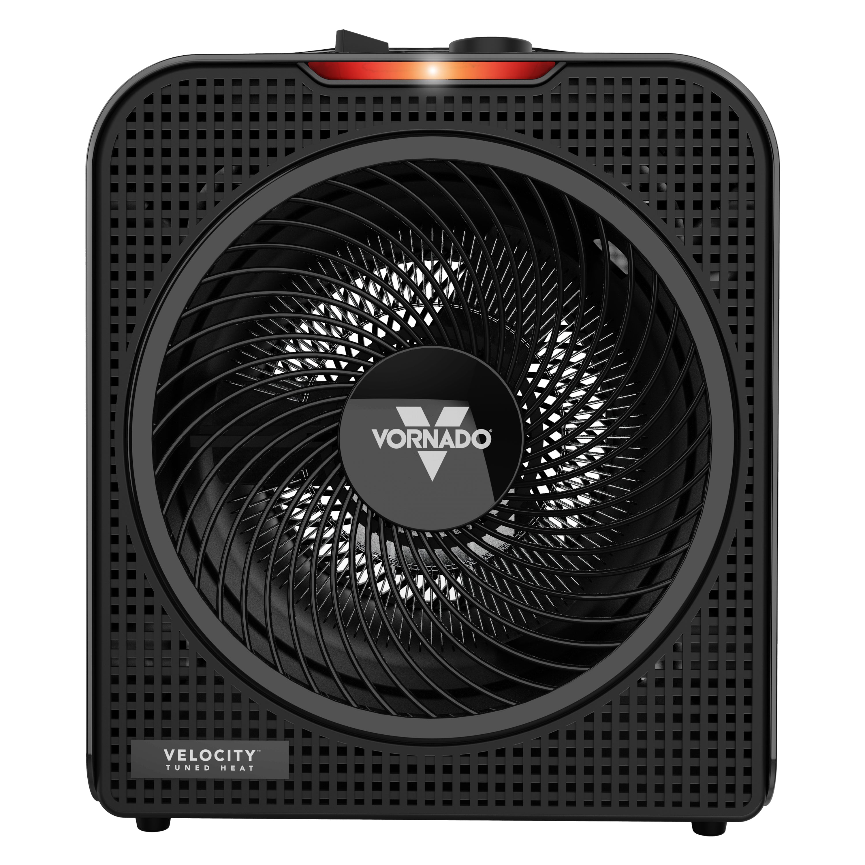 Black Vornado heater on a white background