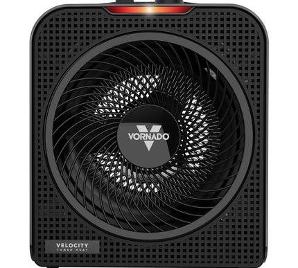 Black Vornado heater on a white background