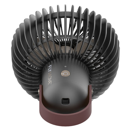 Black and brown portable fan on a white background