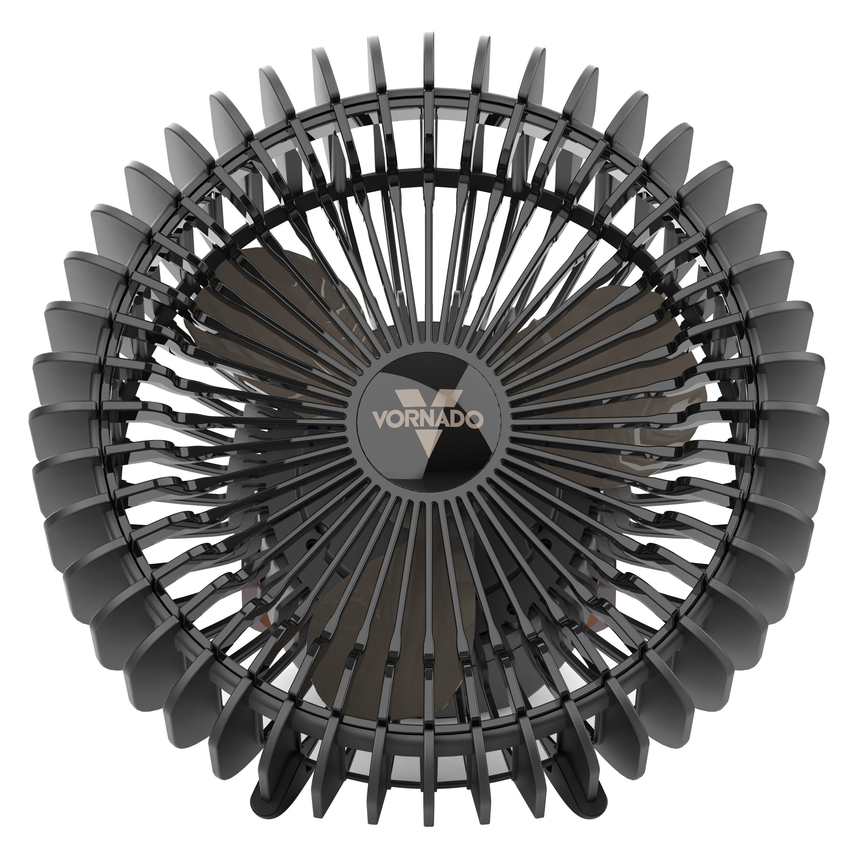 Black Vornado fan on a white background