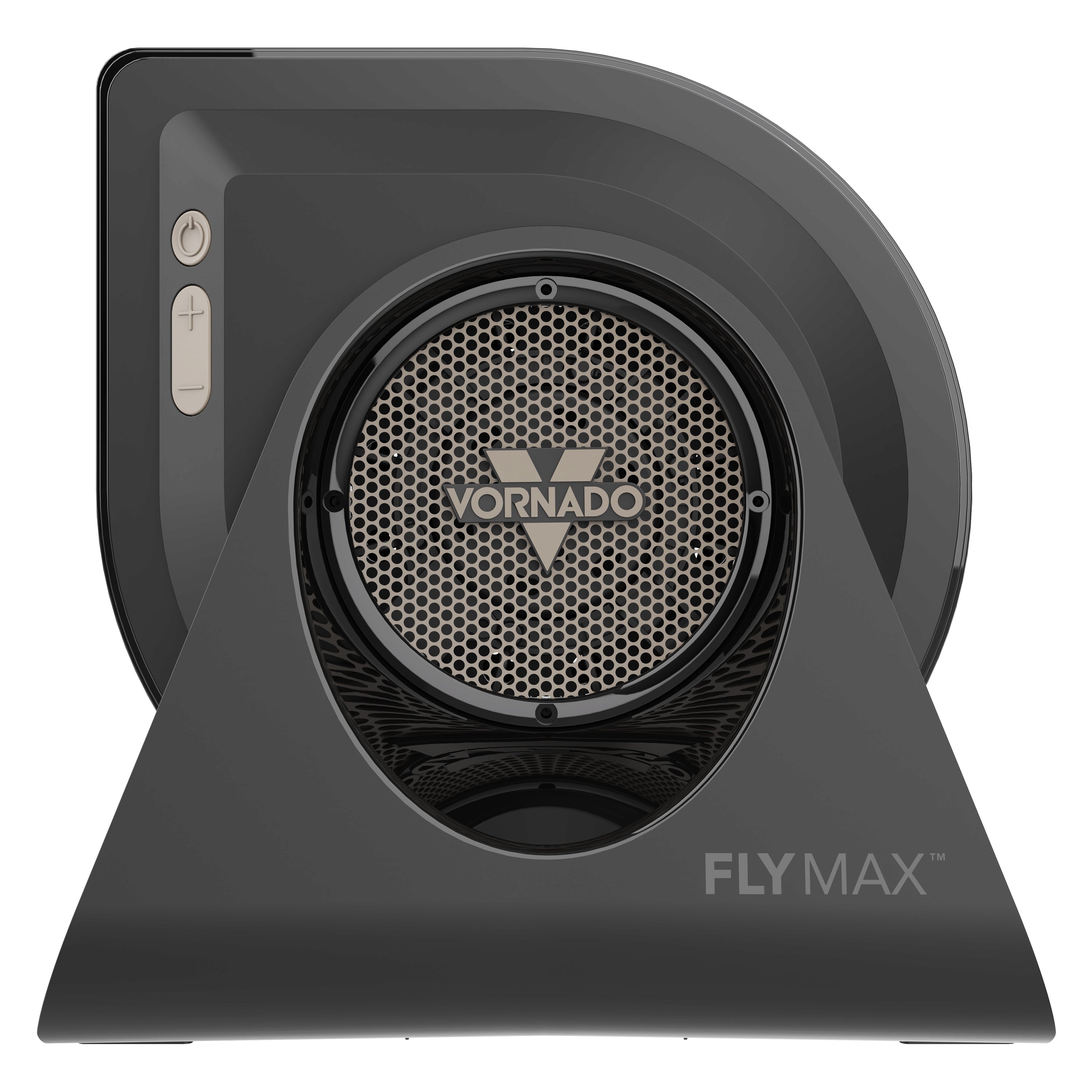 Black Vornado Fly Max whole room fan on a white background