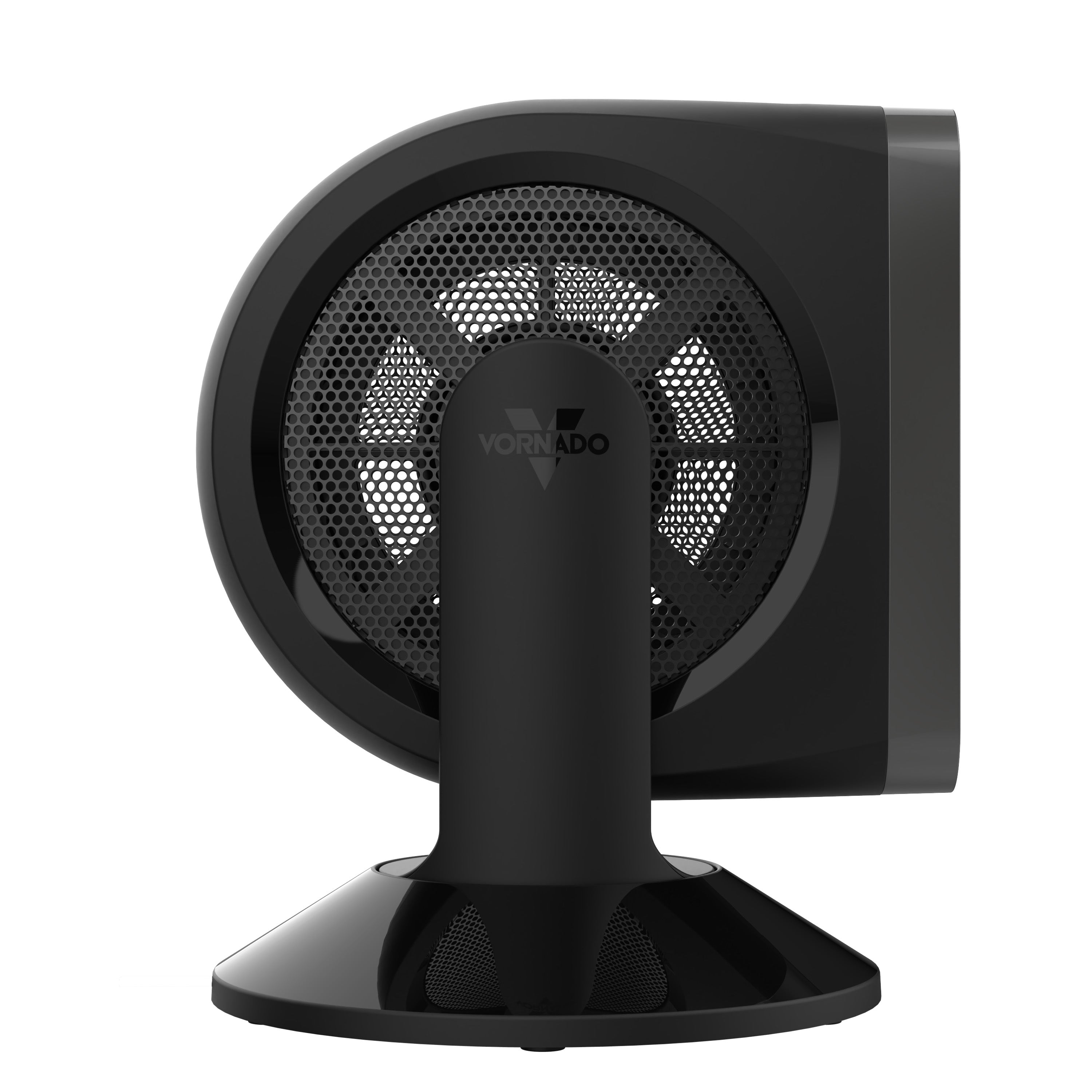 Black Vornado fan on a white background