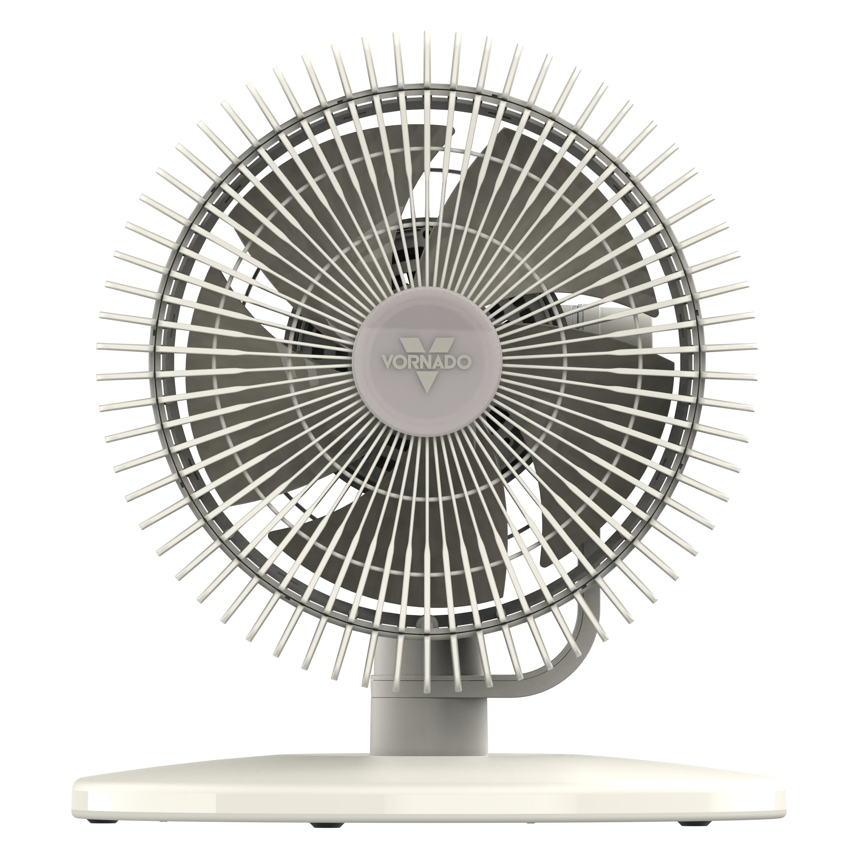 White desk fan with 'Vornado' logo on a white background