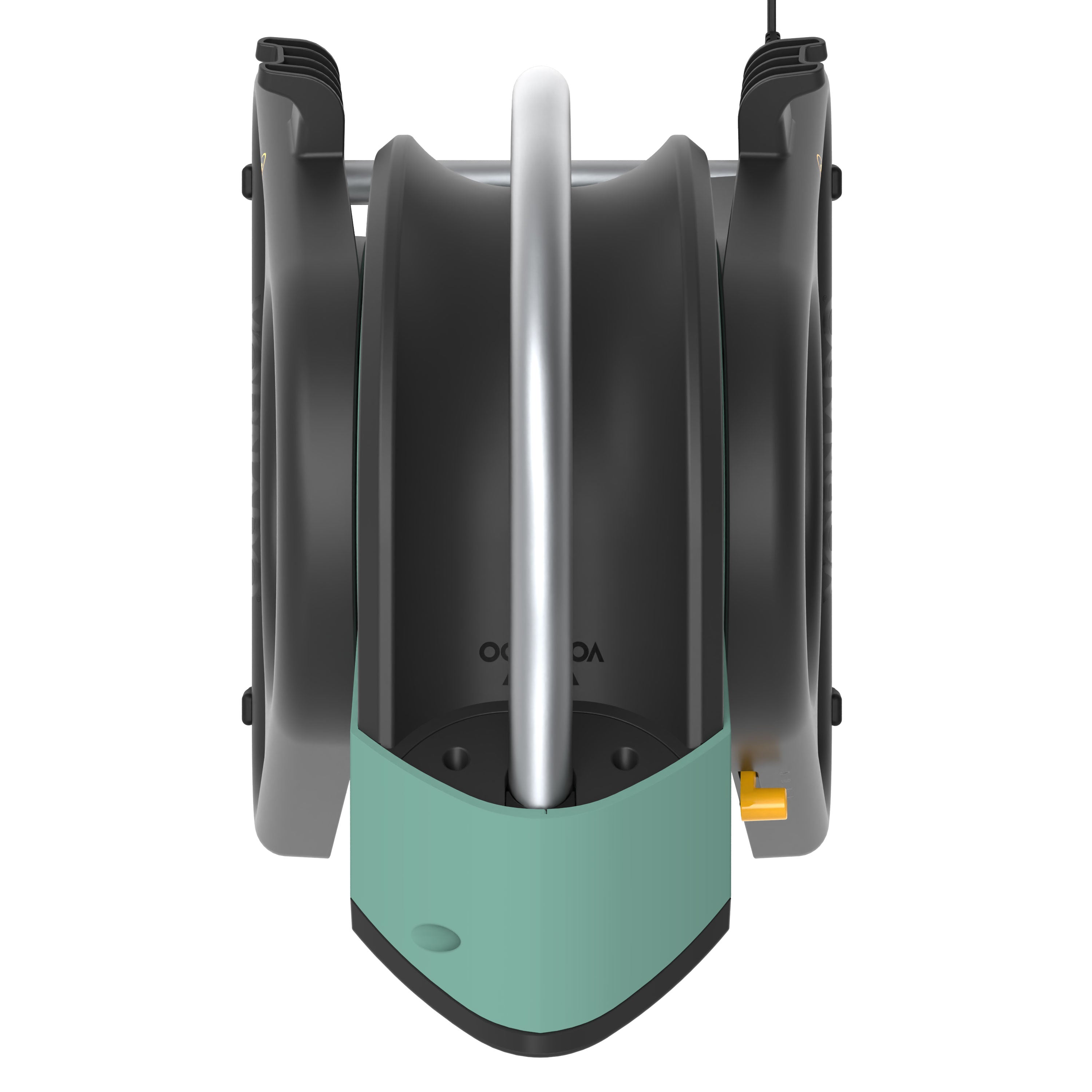 Black and teal fan on a white background