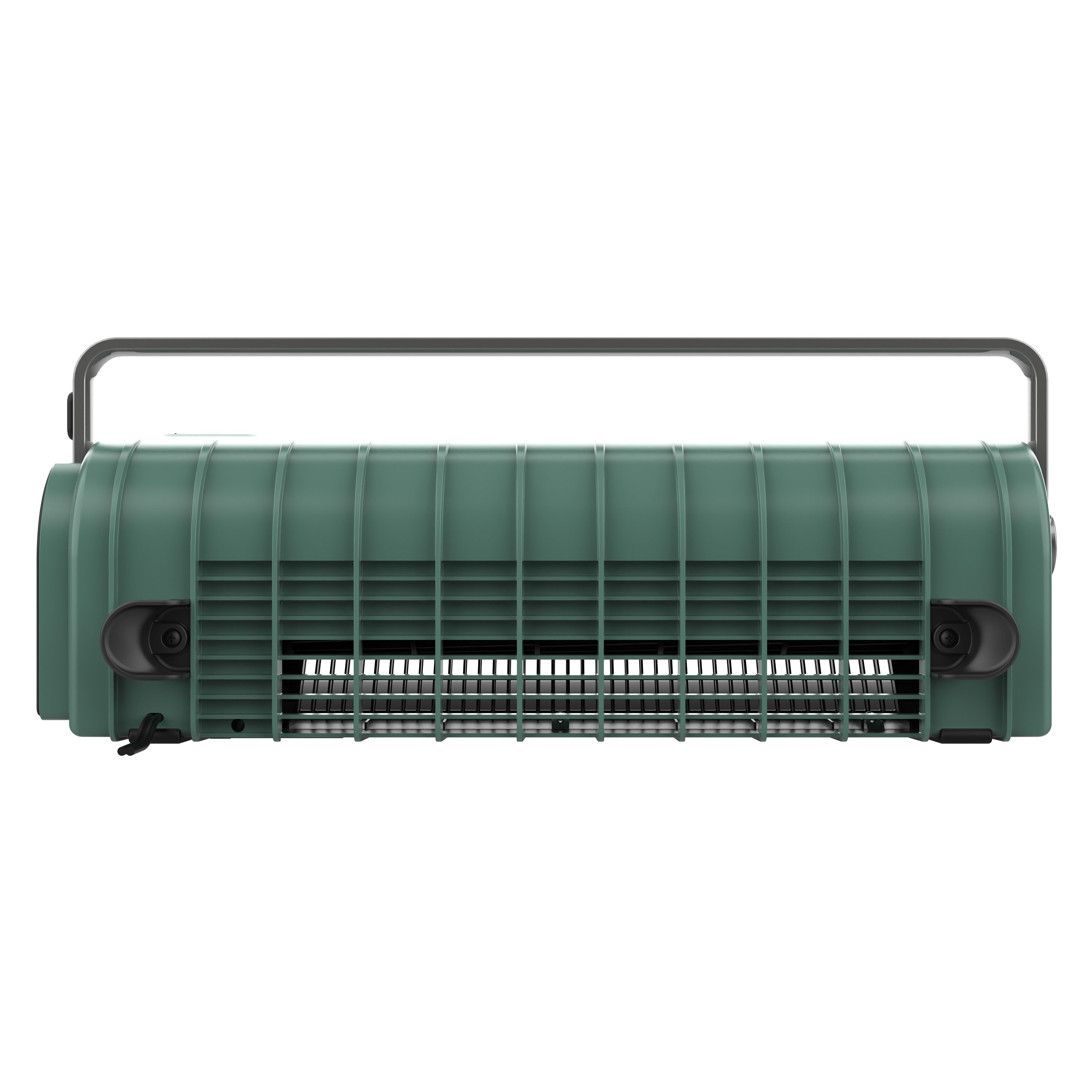 Green air circulator with a gray handle on a white background