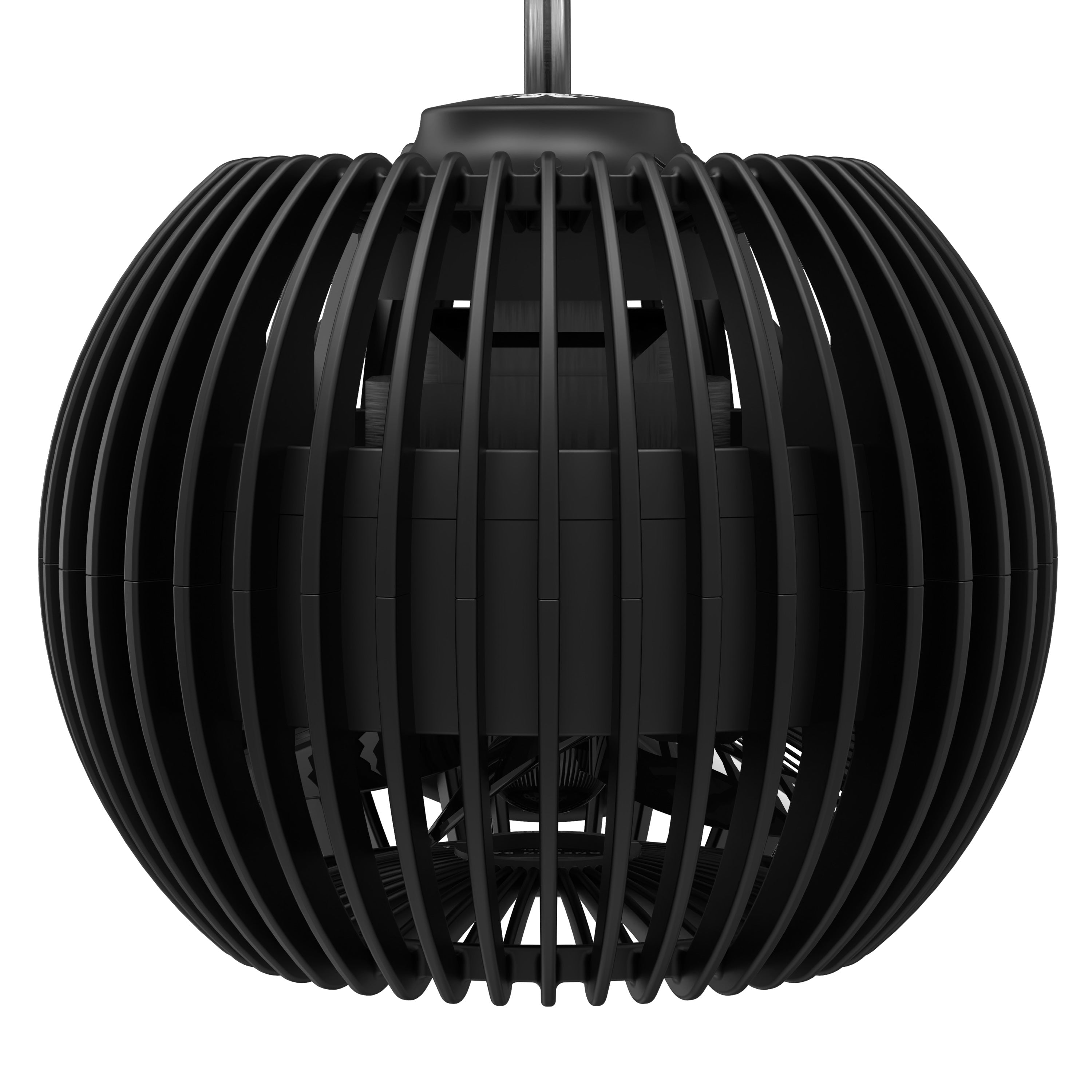 Black spherical fan with ribbed design on a white background