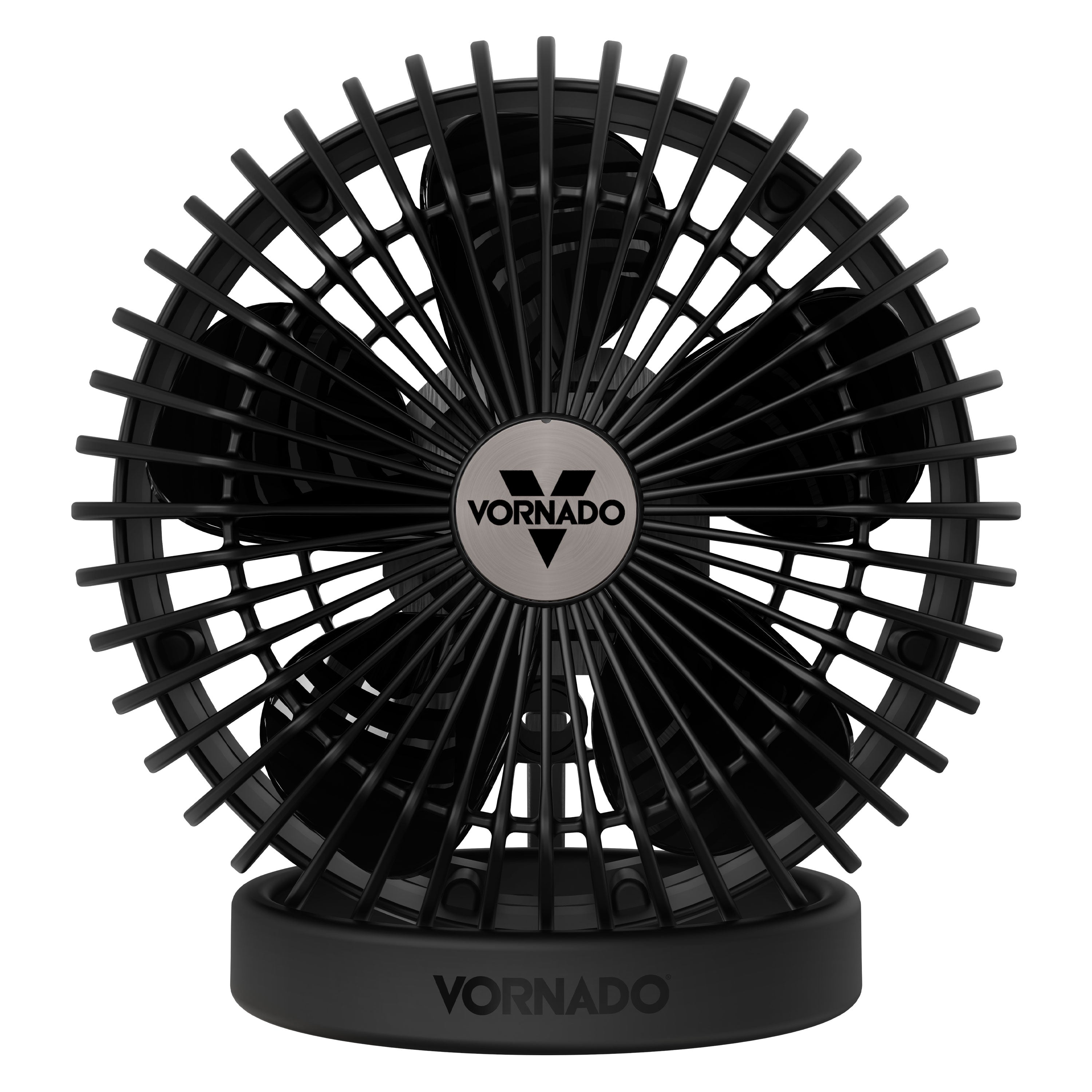 Black Vornado fan on a white background