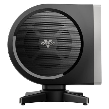 Black Vornado fan on a white background