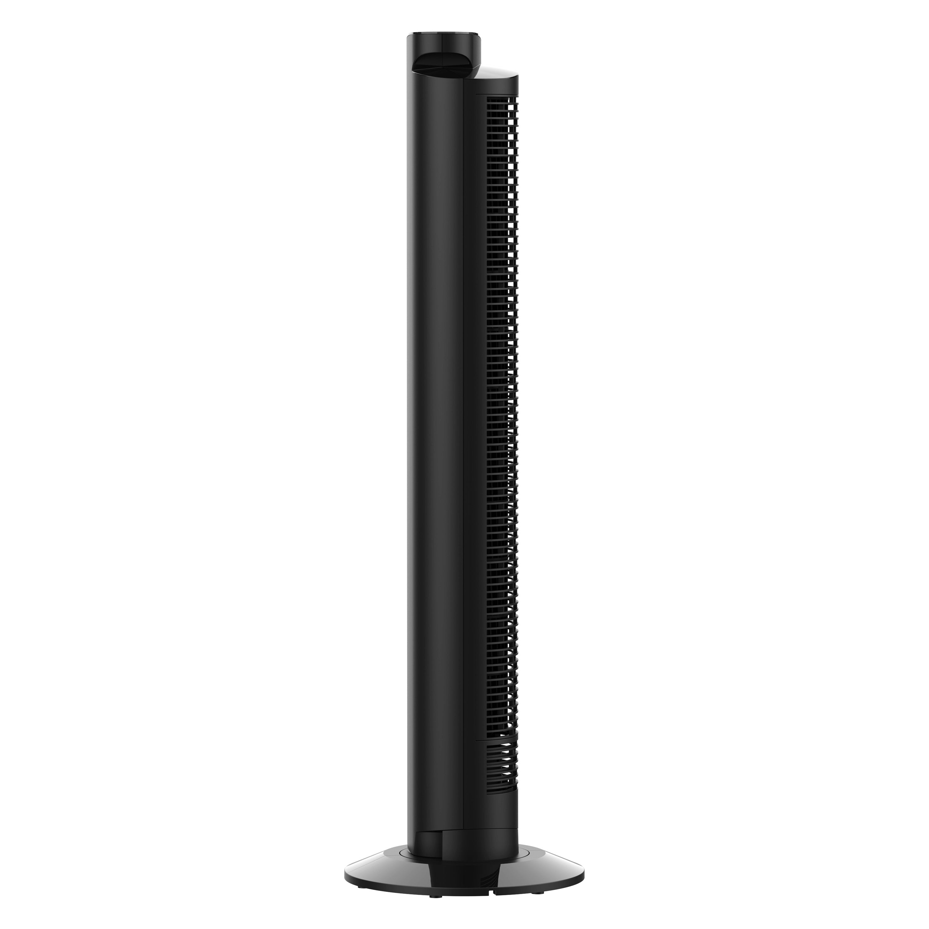 Black tower fan on a white background