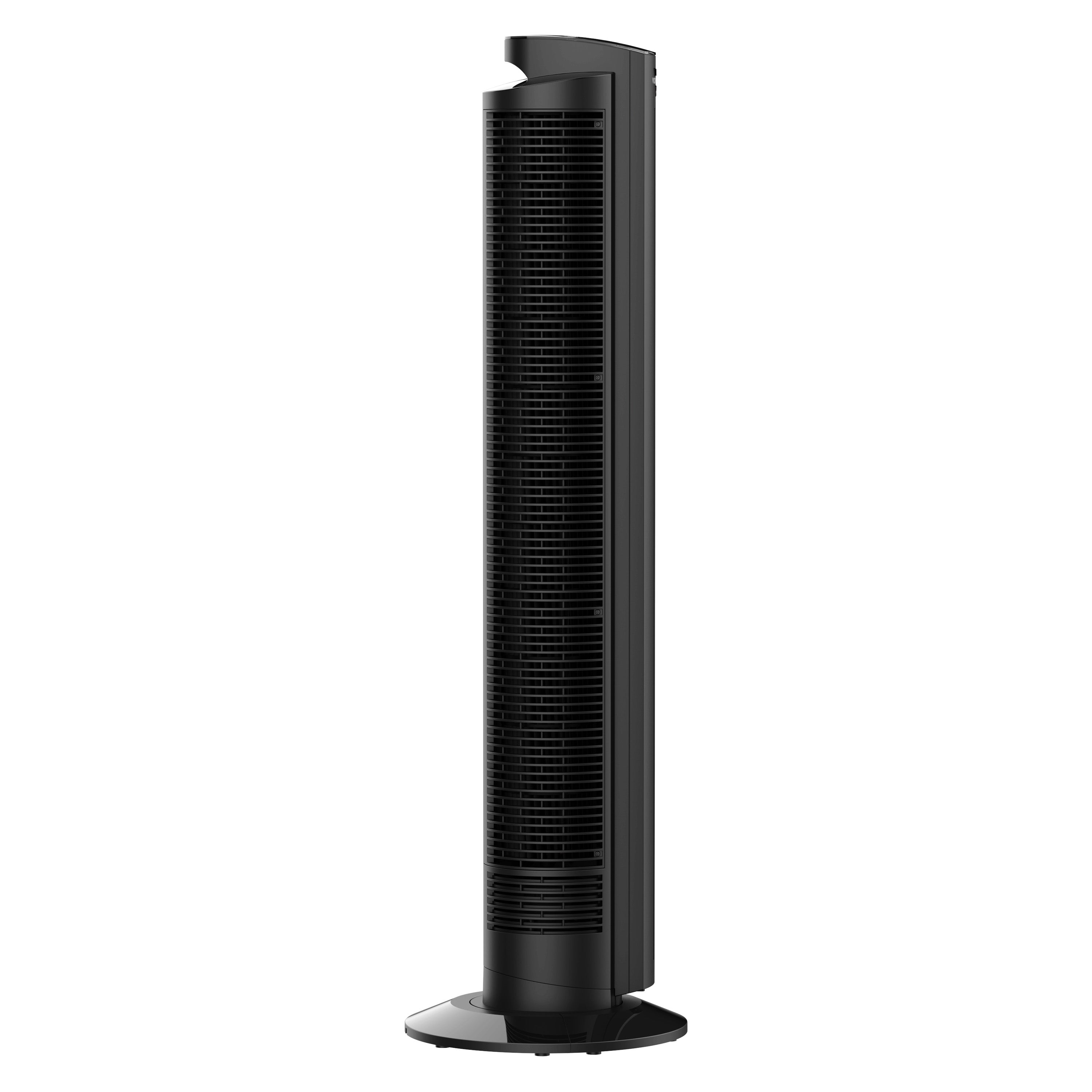 Black tower fan on a white background
