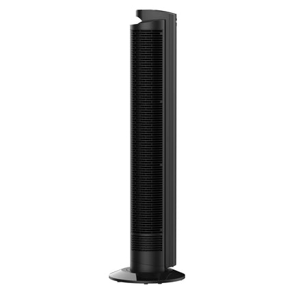 Black tower fan on a white background