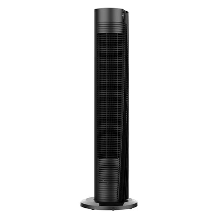 Black tower fan on a white background