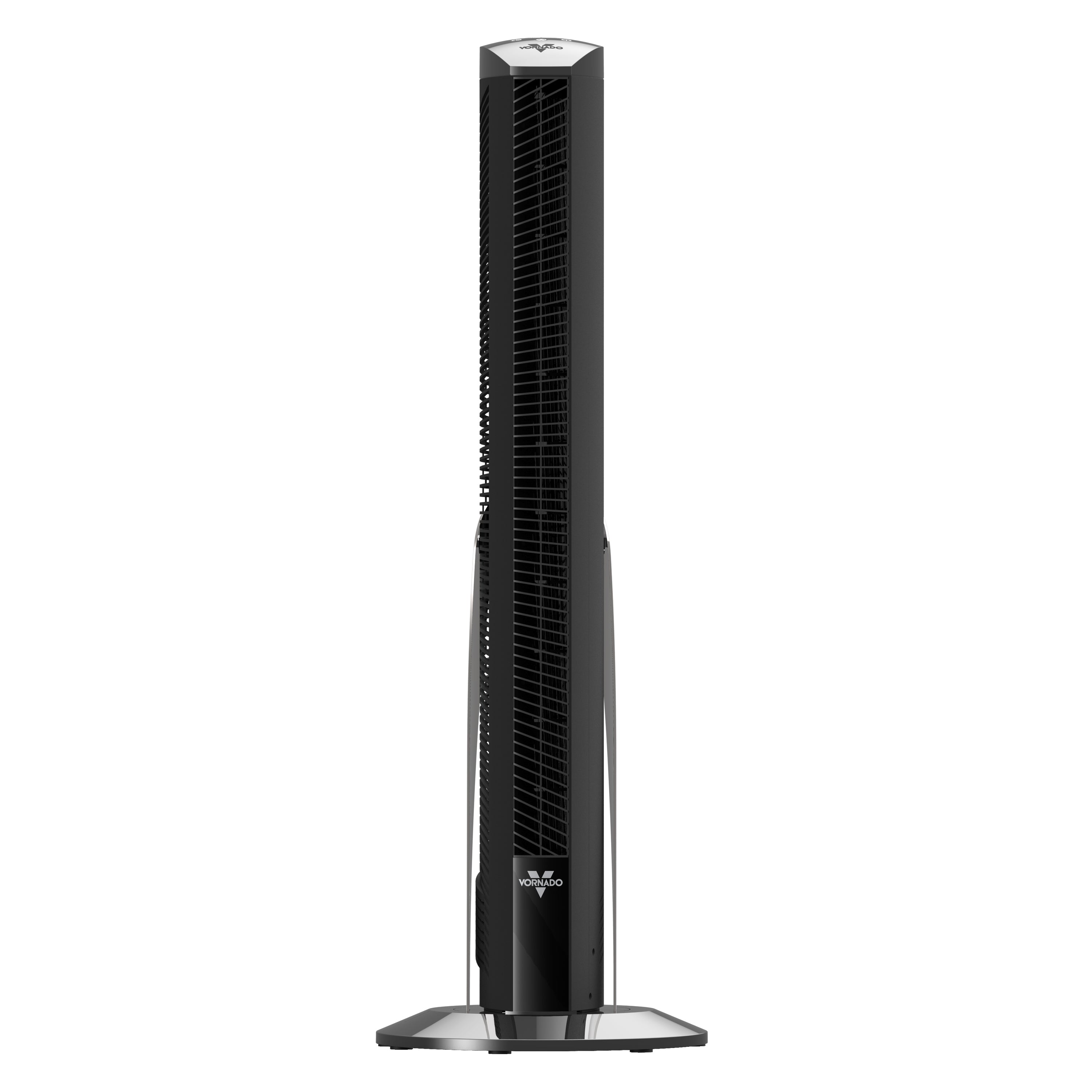 Black tower fan on a white background