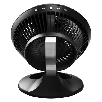 Black and silver portable fan on a white background
