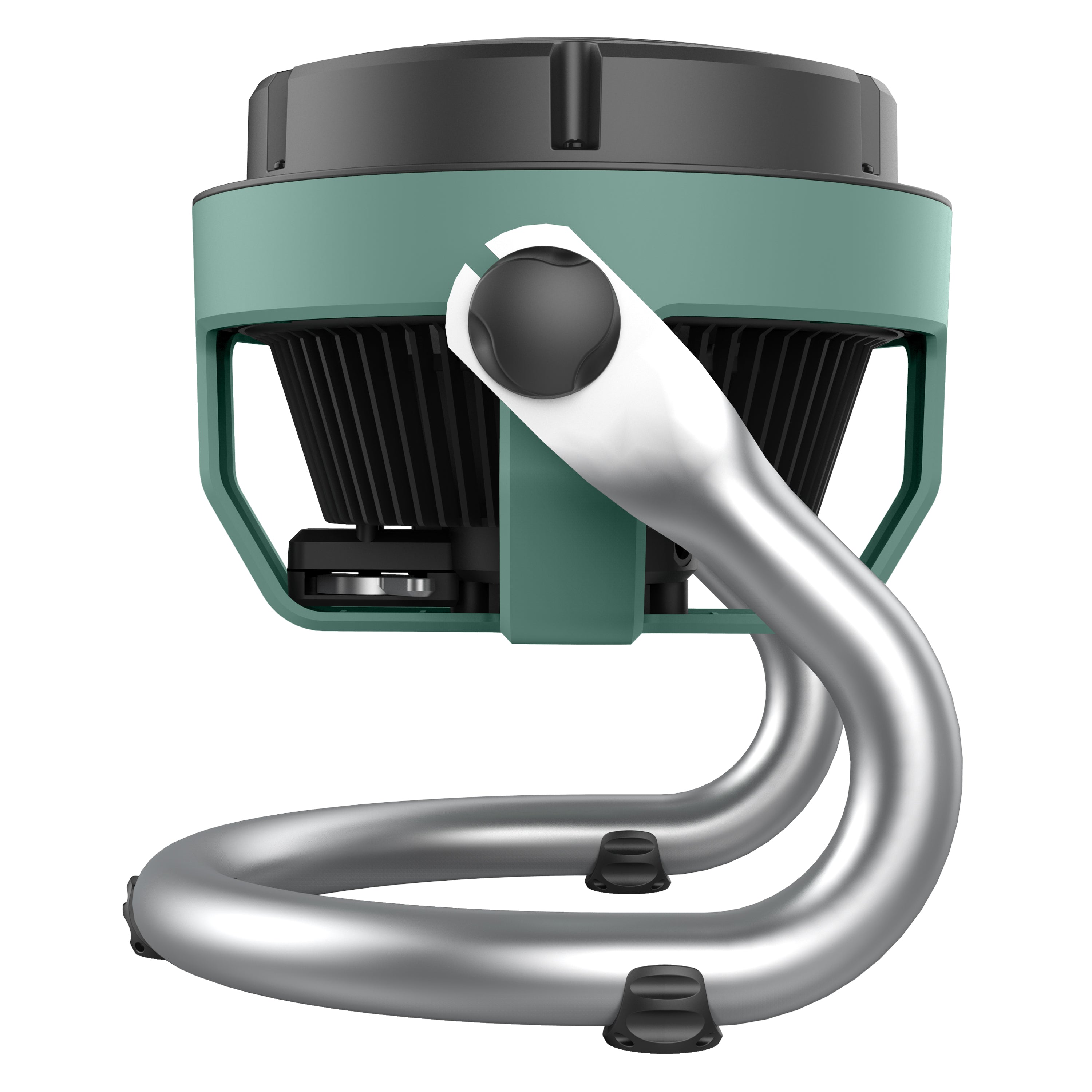 Green and silver device with a flexible arm on a white background