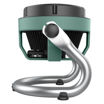 Green and silver device with a flexible arm on a white background