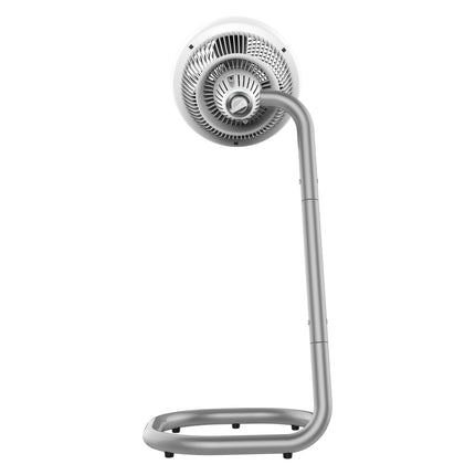 Silver pedestal fan on a white background