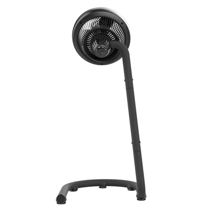 Black pedestal fan on a white background