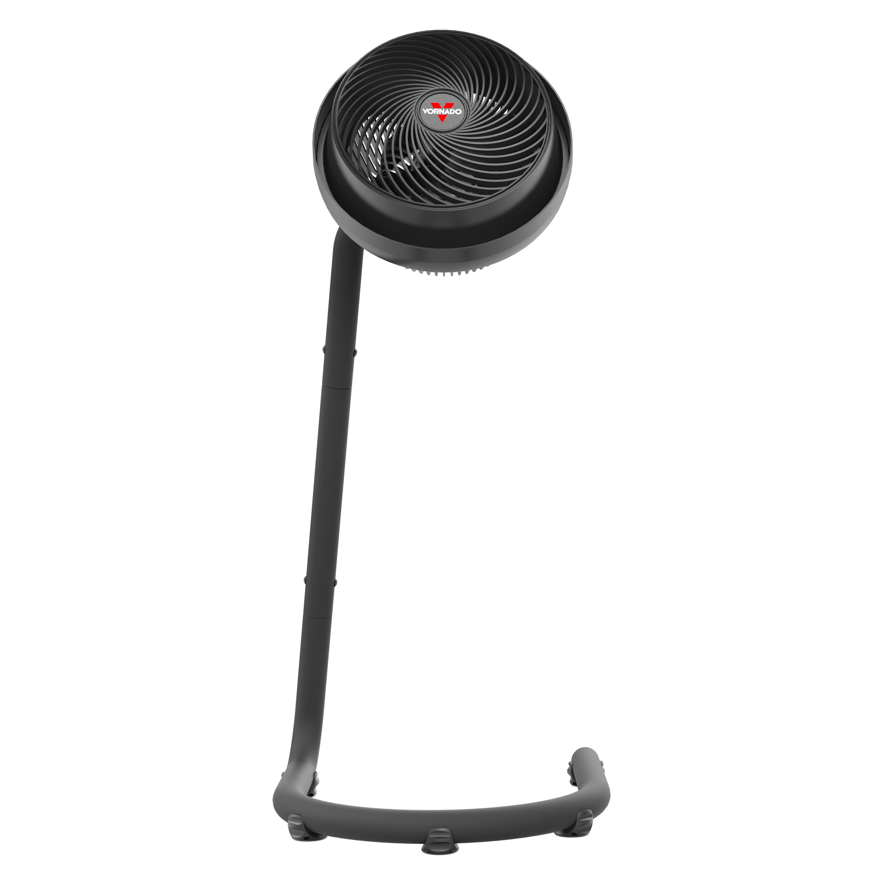 Black pedestal fan on a white background