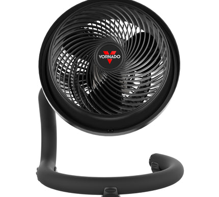 Black Vornado fan on a white background