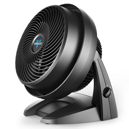 Black Vornado fan on a white background