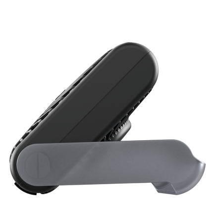 A black and gray protective phone case shown from an angled side view against a plain white background.