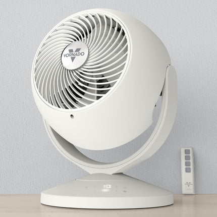 White Vornado fan on a light gray background